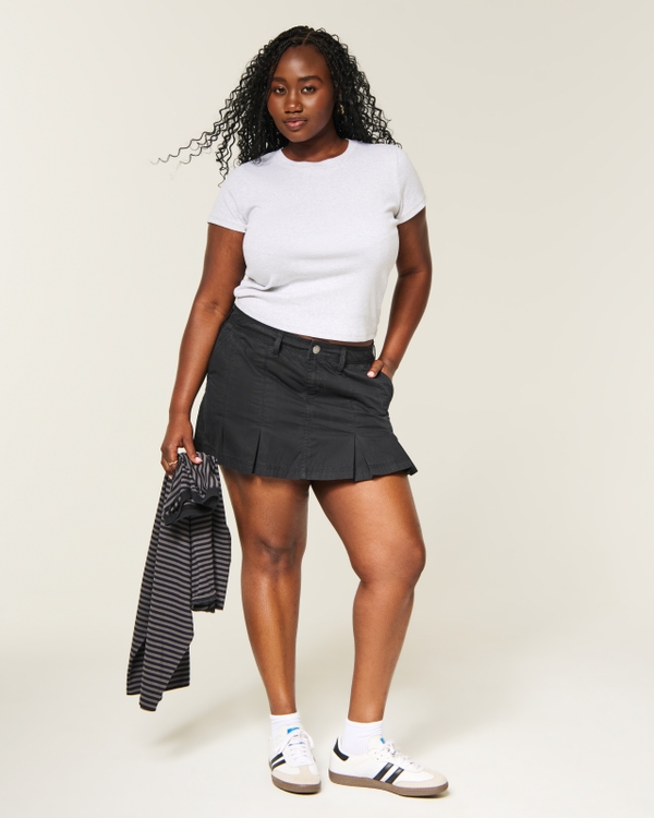 Low-Rise Pleated Mini Skort, Black view 2