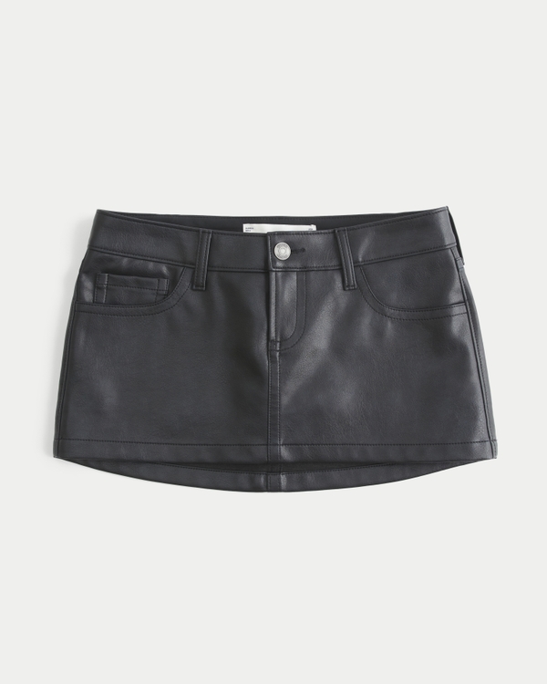 Ultra Low-Rise Faux Leather Micro Mini Skort, Black view 1