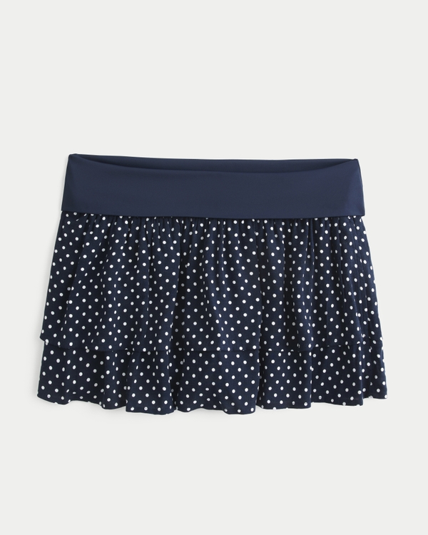 Foldover Waist Tiered Mini Skort, Navy Dot view 1