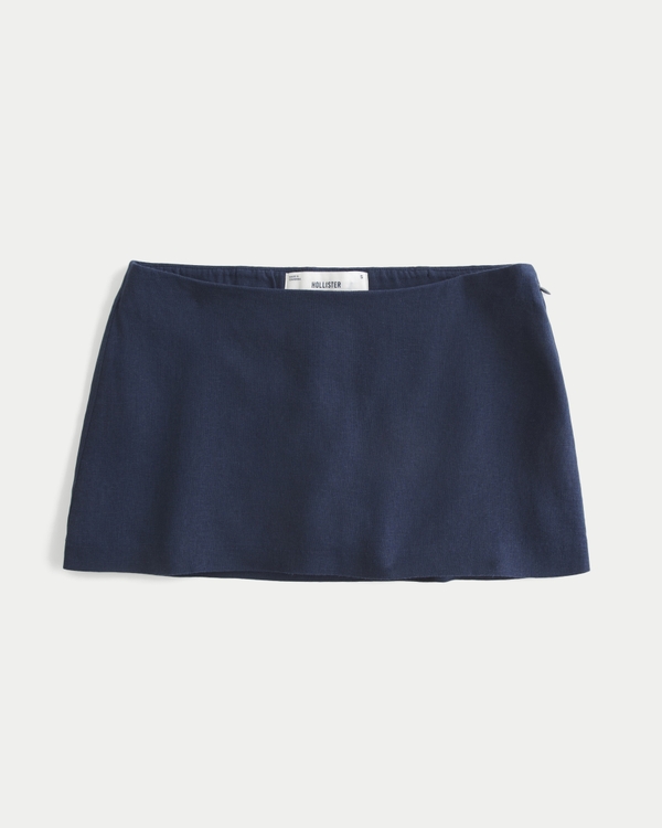 Low-Rise Linen-Blend A-Line Skort, Navy view 1