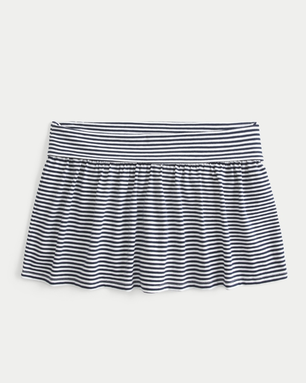 Foldover Knit Mini Skort, White Stripe view 1