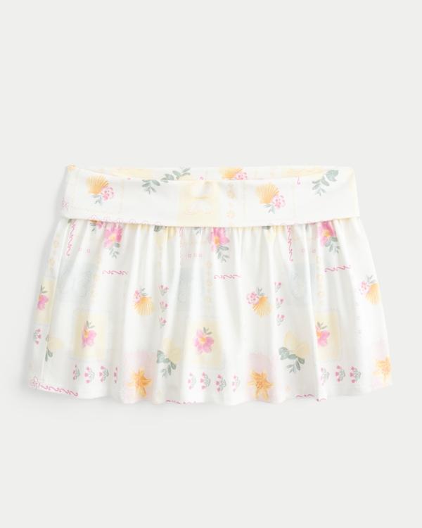 Foldover Knit Mini Skort, White Pattern view 1
