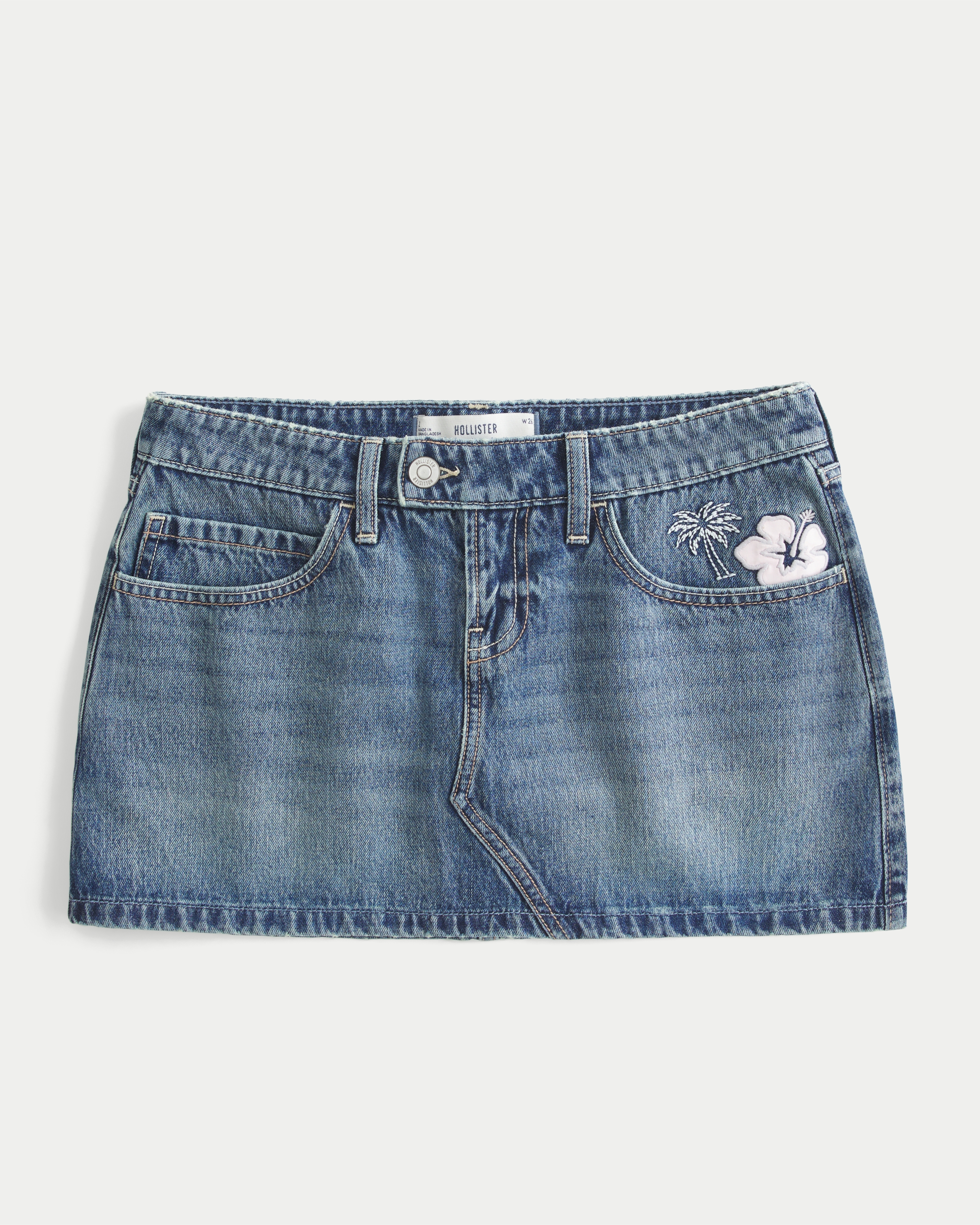 Low-Rise Embroidered Denim Mini Skort