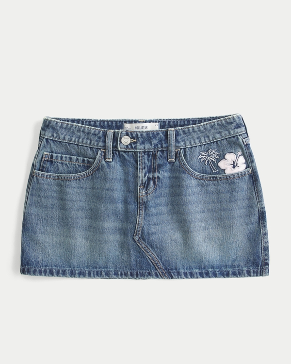 Low-Rise Embroidered Denim Mini Skort, Medium view 1