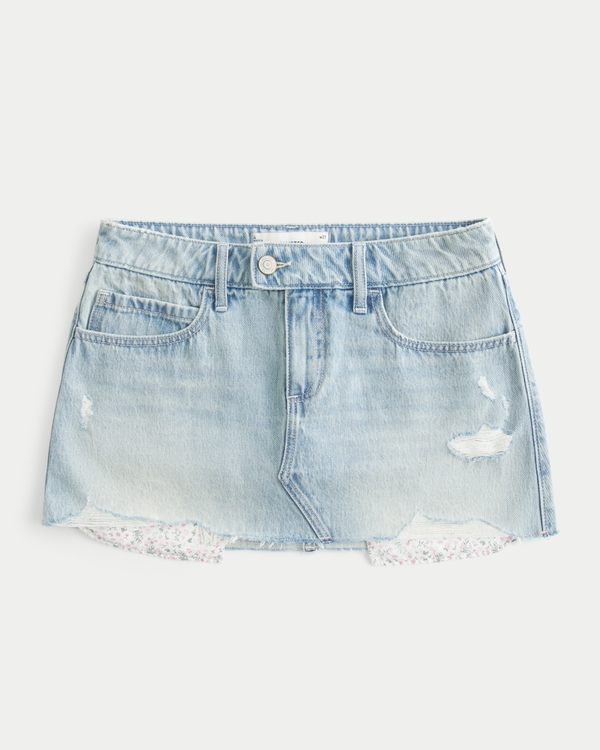 Denim Mini Skort, Light Ripped view 1