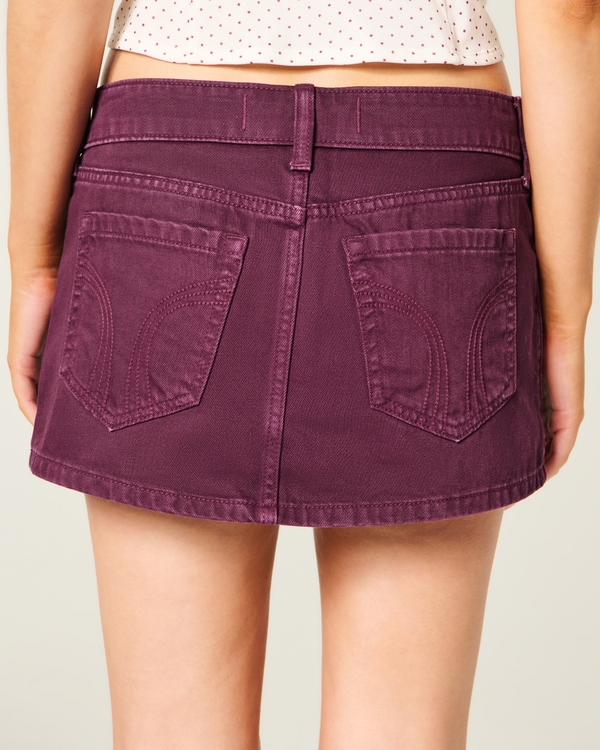 Ultra Low-Rise Denim Micro Mini Skort, Burgundy view 2