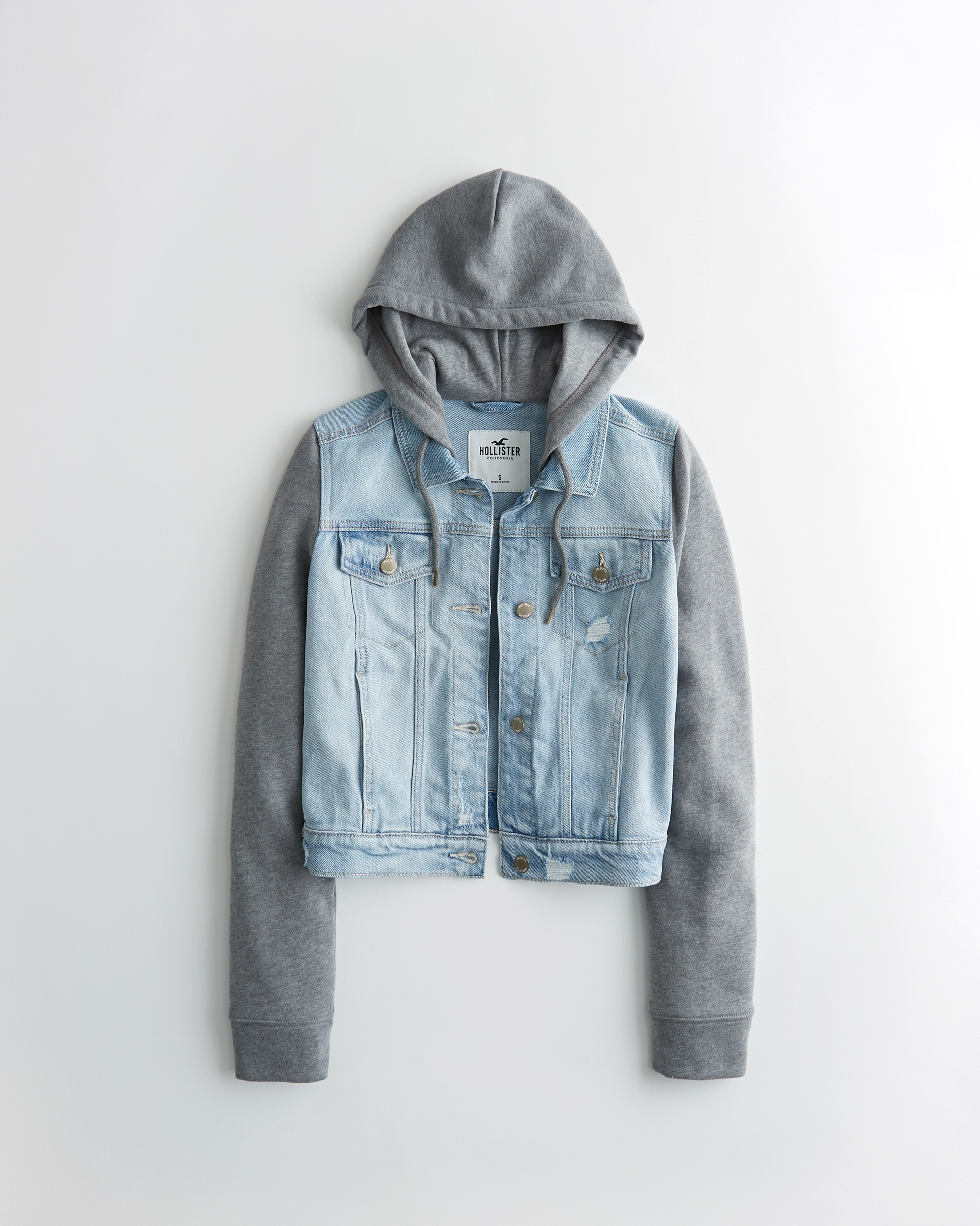 hollister logo hooded denim jacket