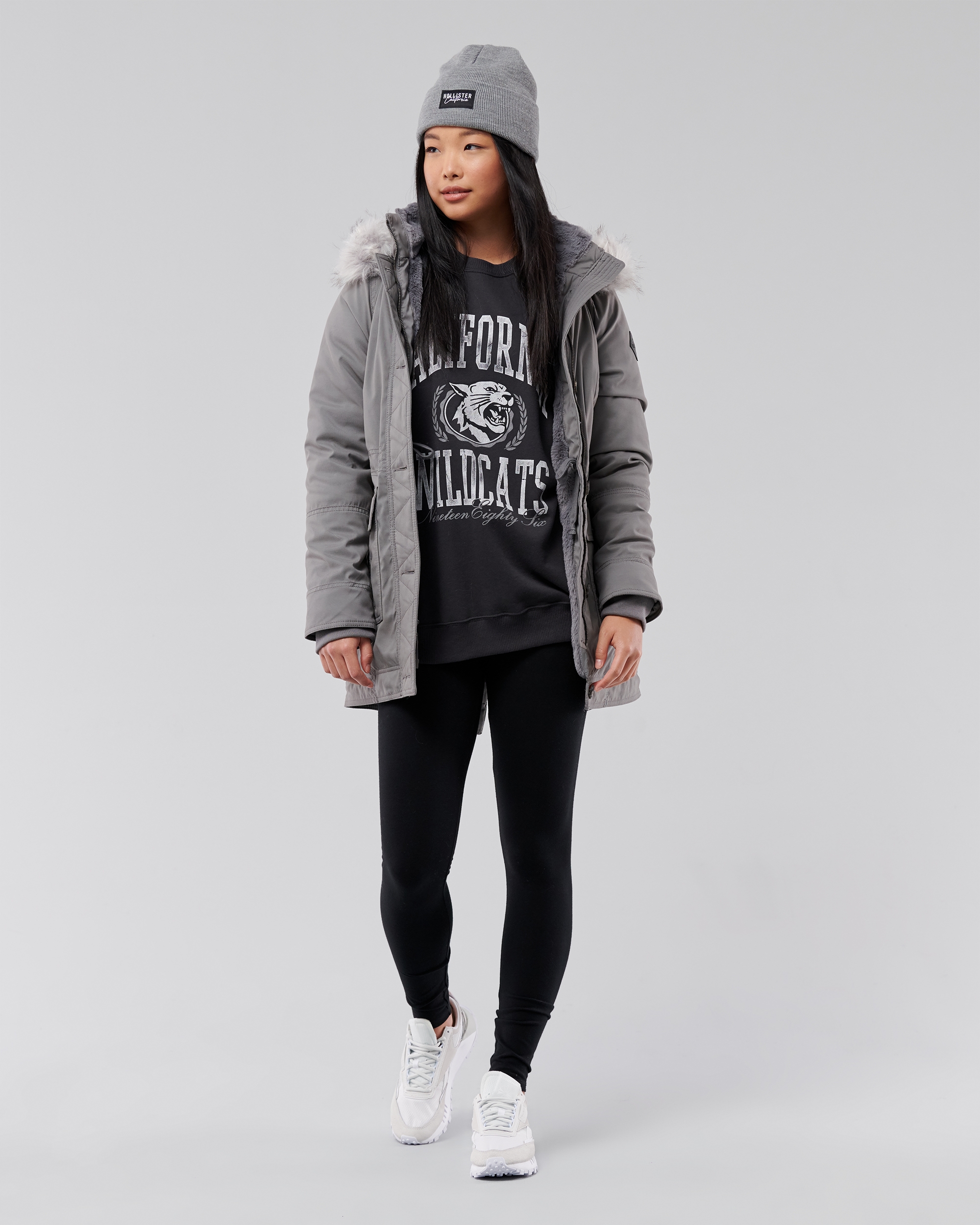 Hollister Teddy Lined Parka Jacket With Faux Fur Hood, $124