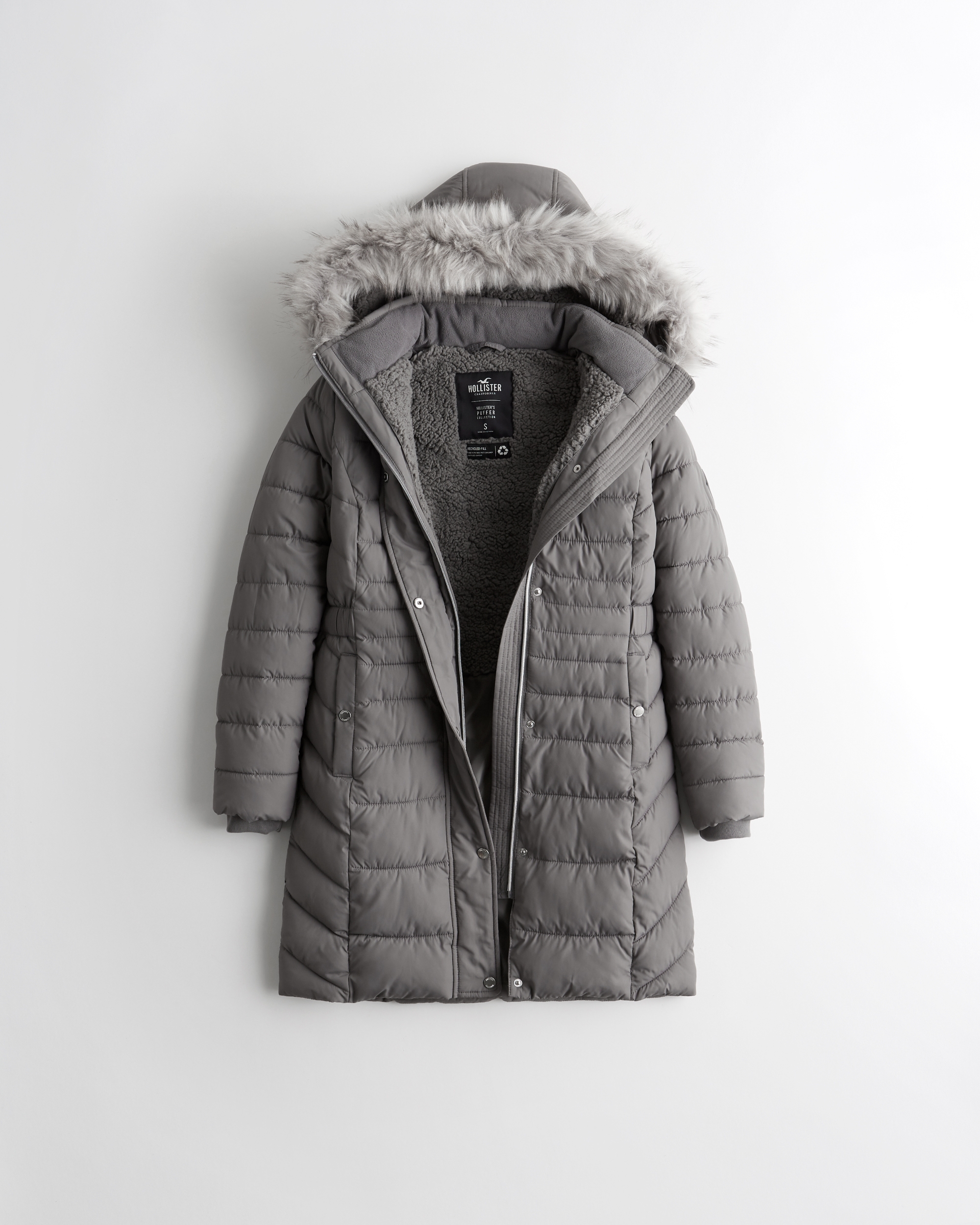 Hollister Sherpa Lined Puffer Jacket - Grey