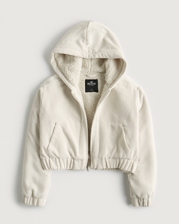 Women's Crop SherpaLined Corduroy Jacket Women's Jackets & Coats