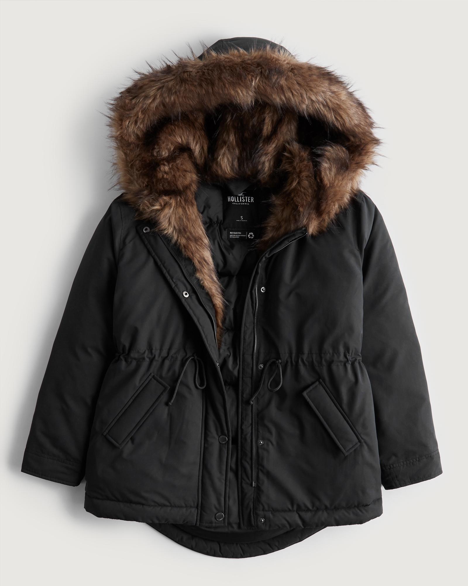 Hollister Stretch Cozy-Lined Parka ($140) ❤ liked on Polyvore featuring  outerwear, coats, olive, faux fur…