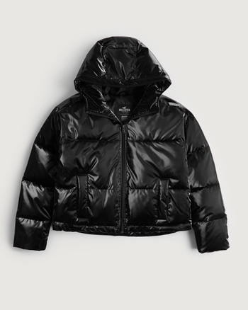 Hollister heavy puffer jacket in black sales