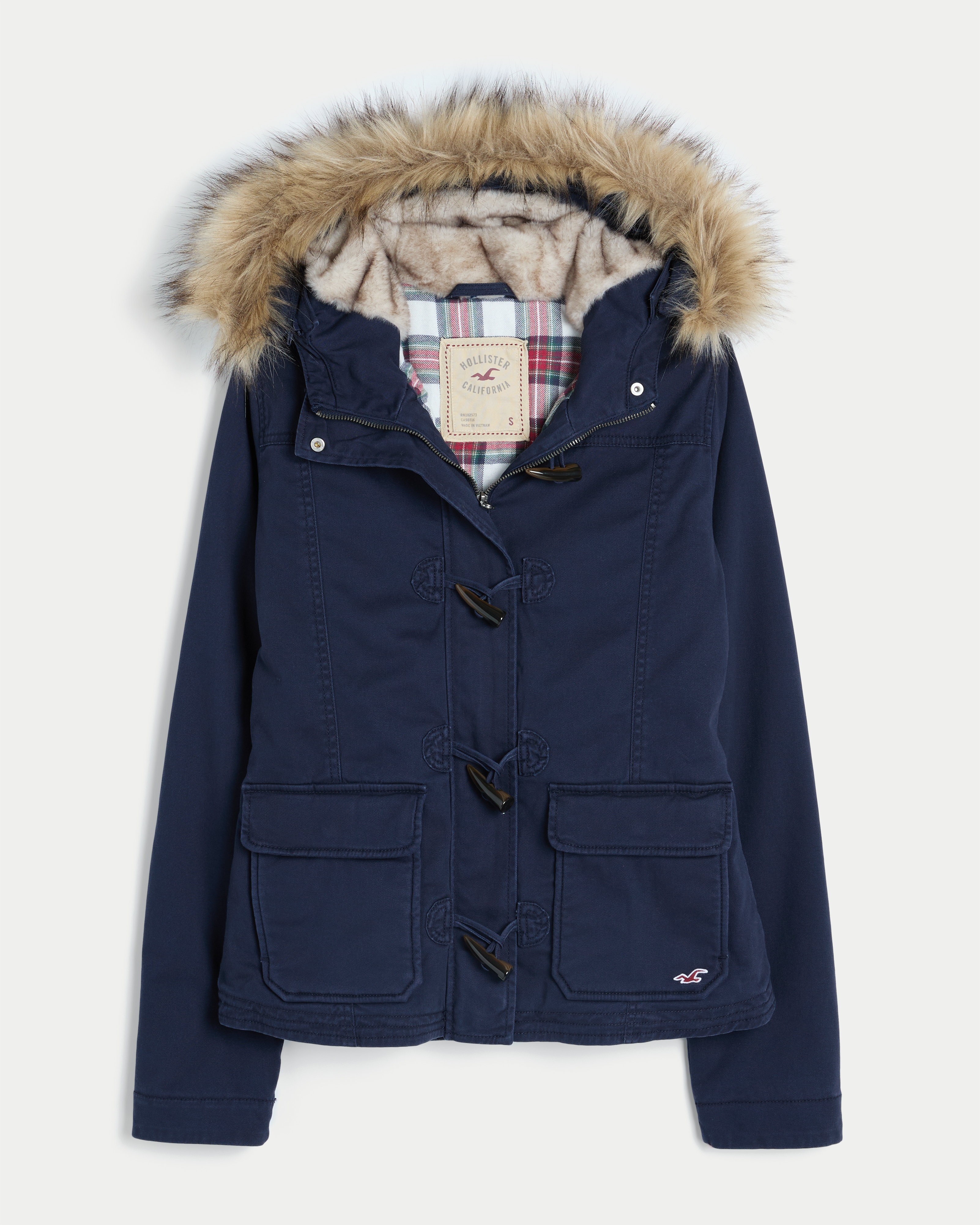 Hollister Faux Fur-lined Toggle Jacket In Blue