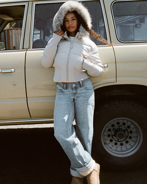 Hollister Peyton Faux Fur Trim Puffer Jacket