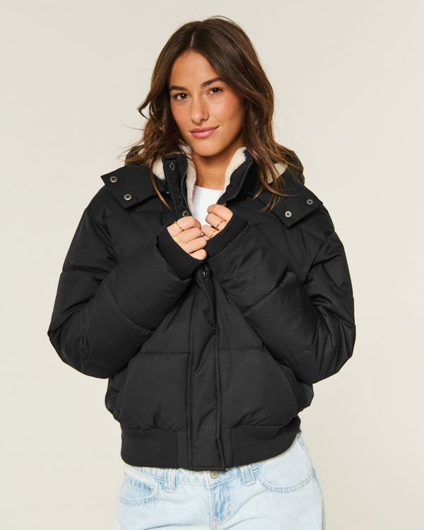 Hollister Feel Good Puffer Jacket, Black view 1
