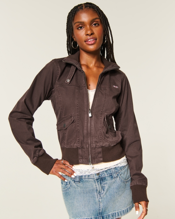 Twill Zip-Up Jacket, Espresso view 1