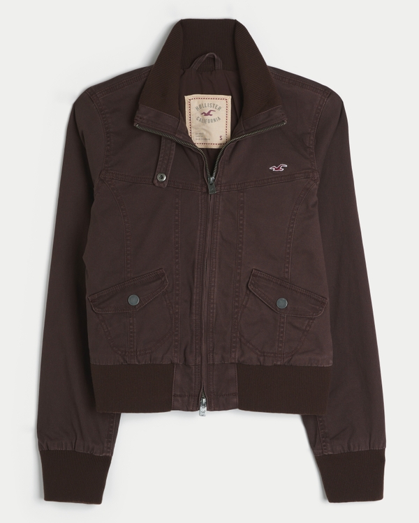 Twill Zip-Up Jacket, Espresso view 1