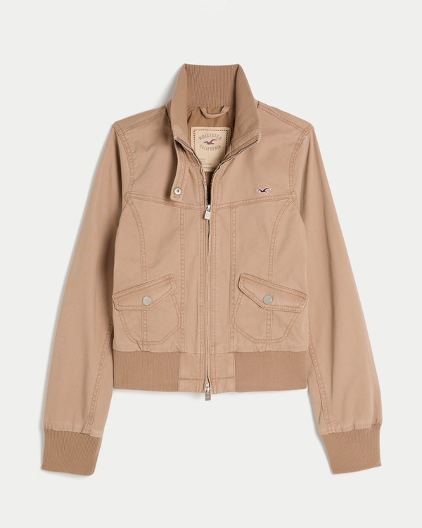 Twill Zip-Up Jacket, Brown view 1