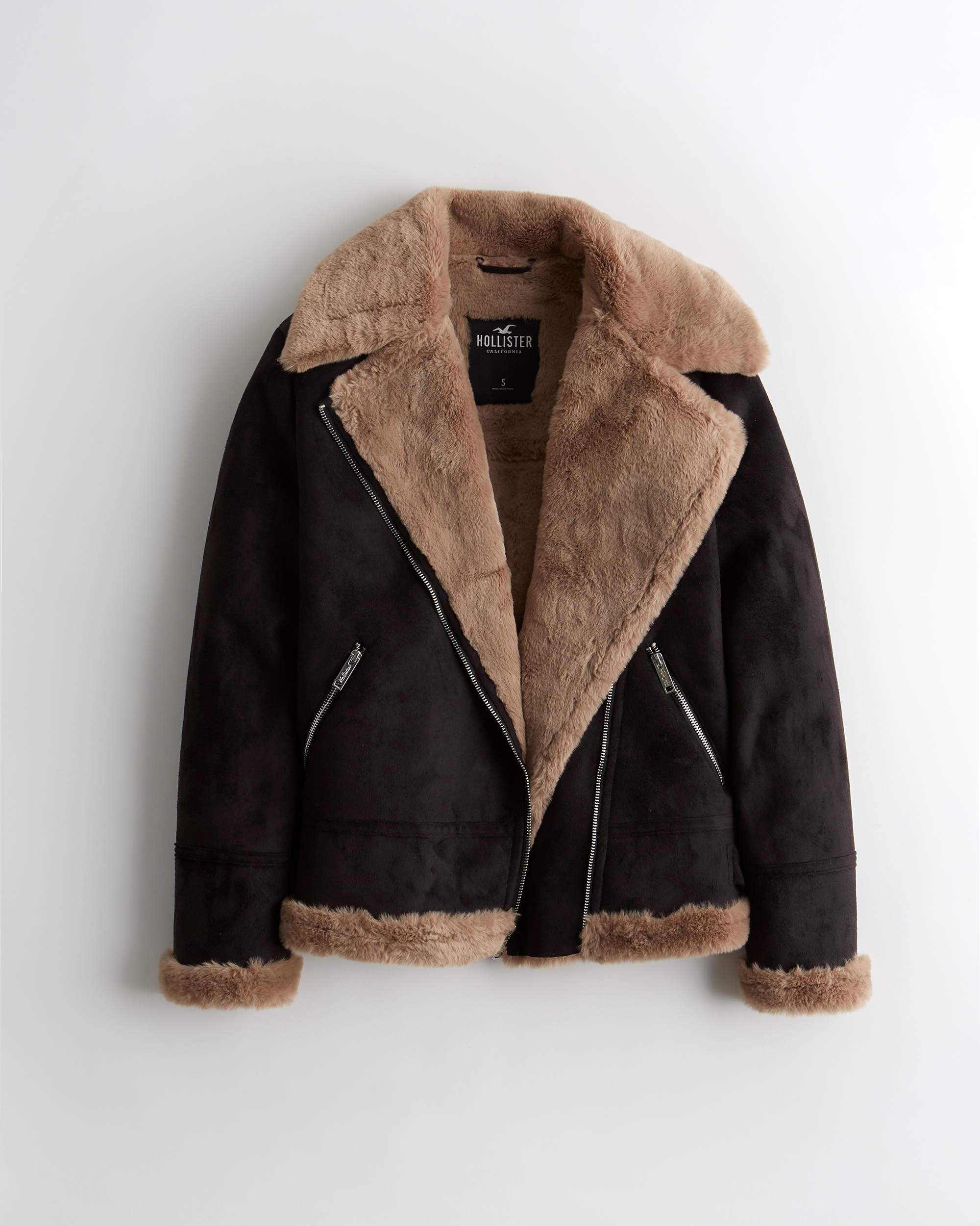 hollister faux shearling biker jacket