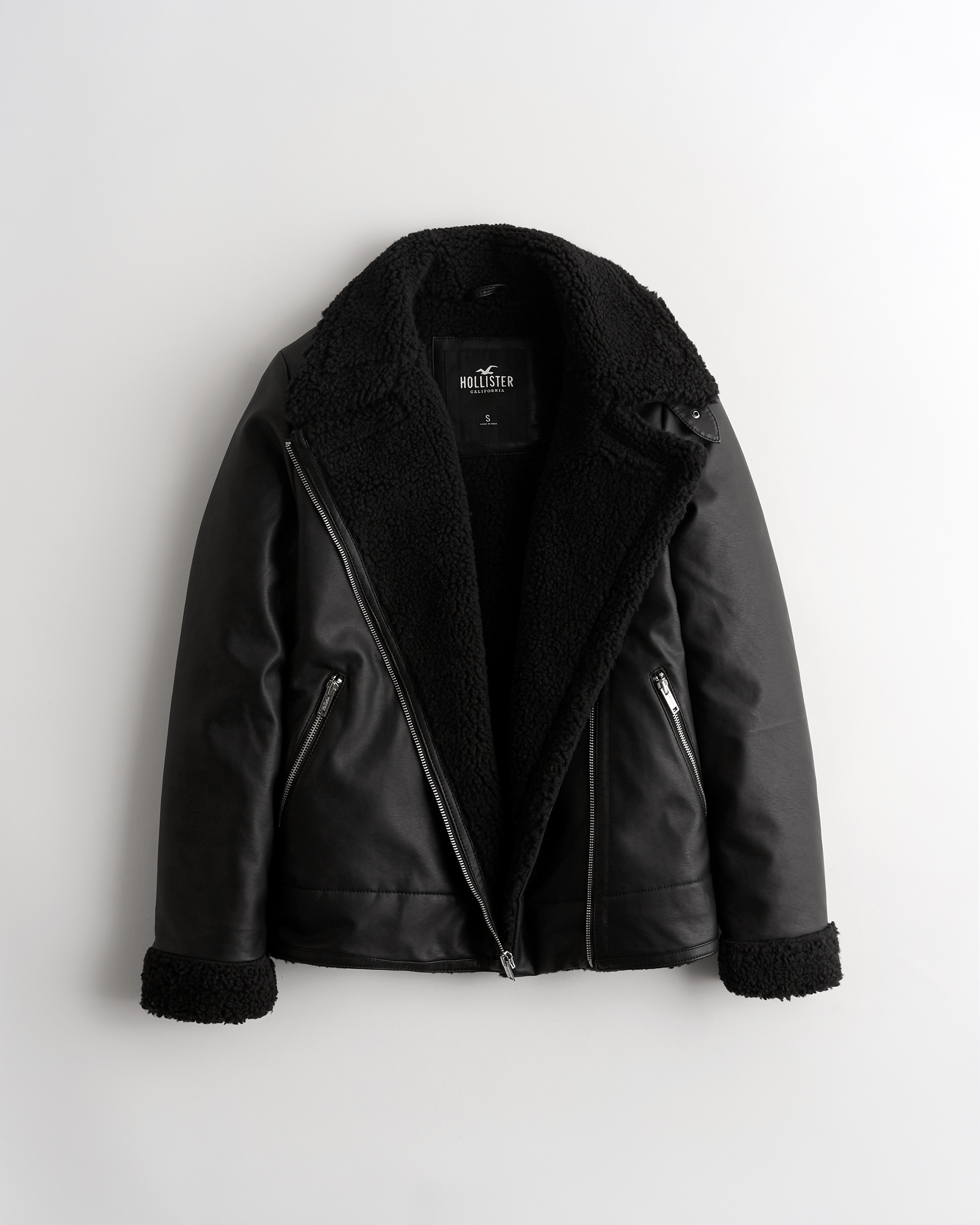 hollister black shearling biker jacket