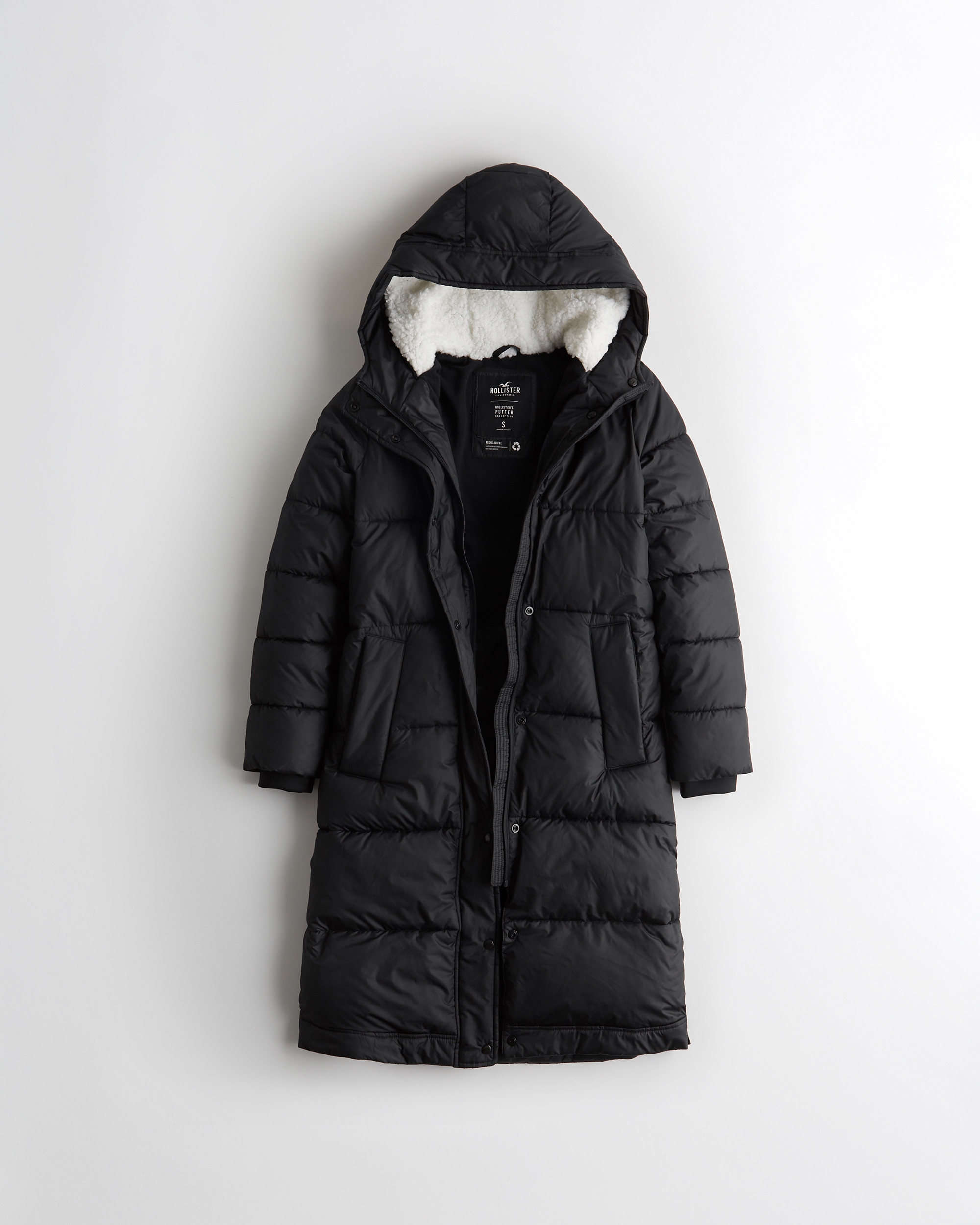 Hollister chevron panels hooded puffer jacket in white