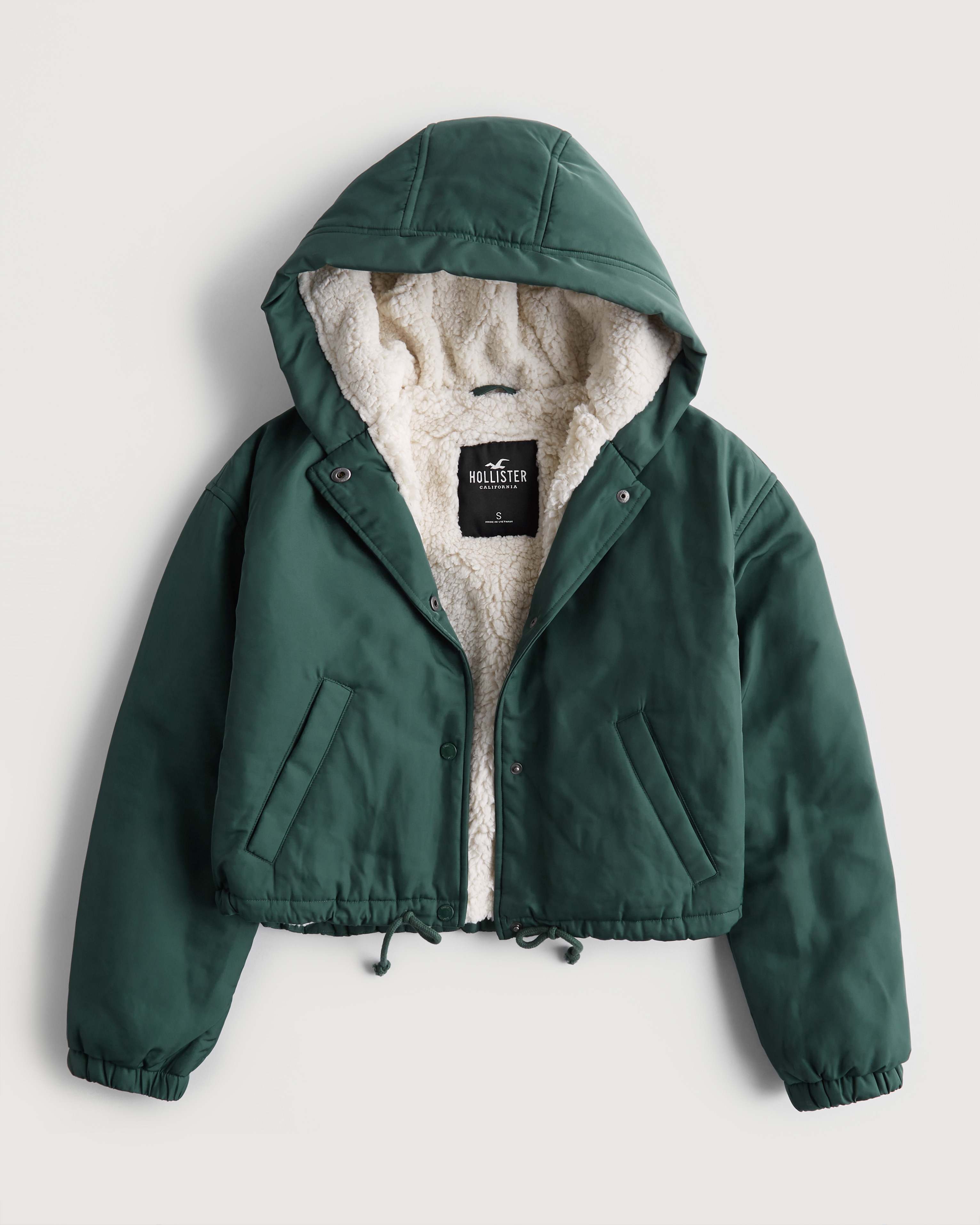 Hollister cosy lined hooded coach jacket in green