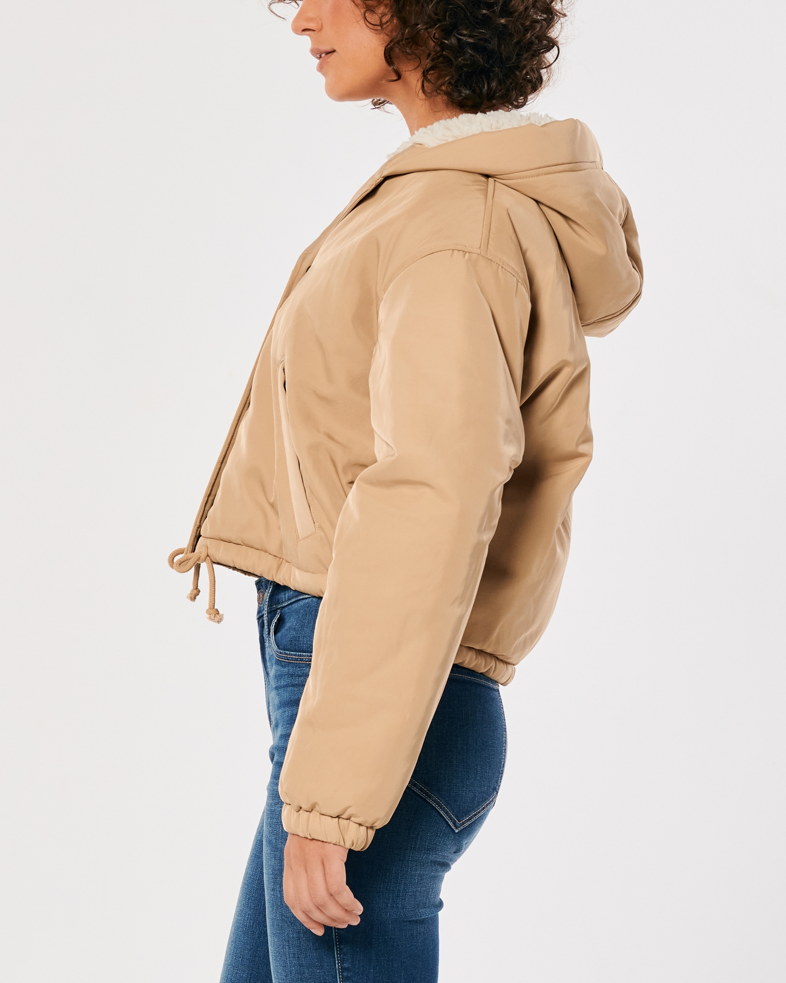Women's Crop Sherpa-Lined Coach's Jacket | Women's Sale | HollisterCo.com