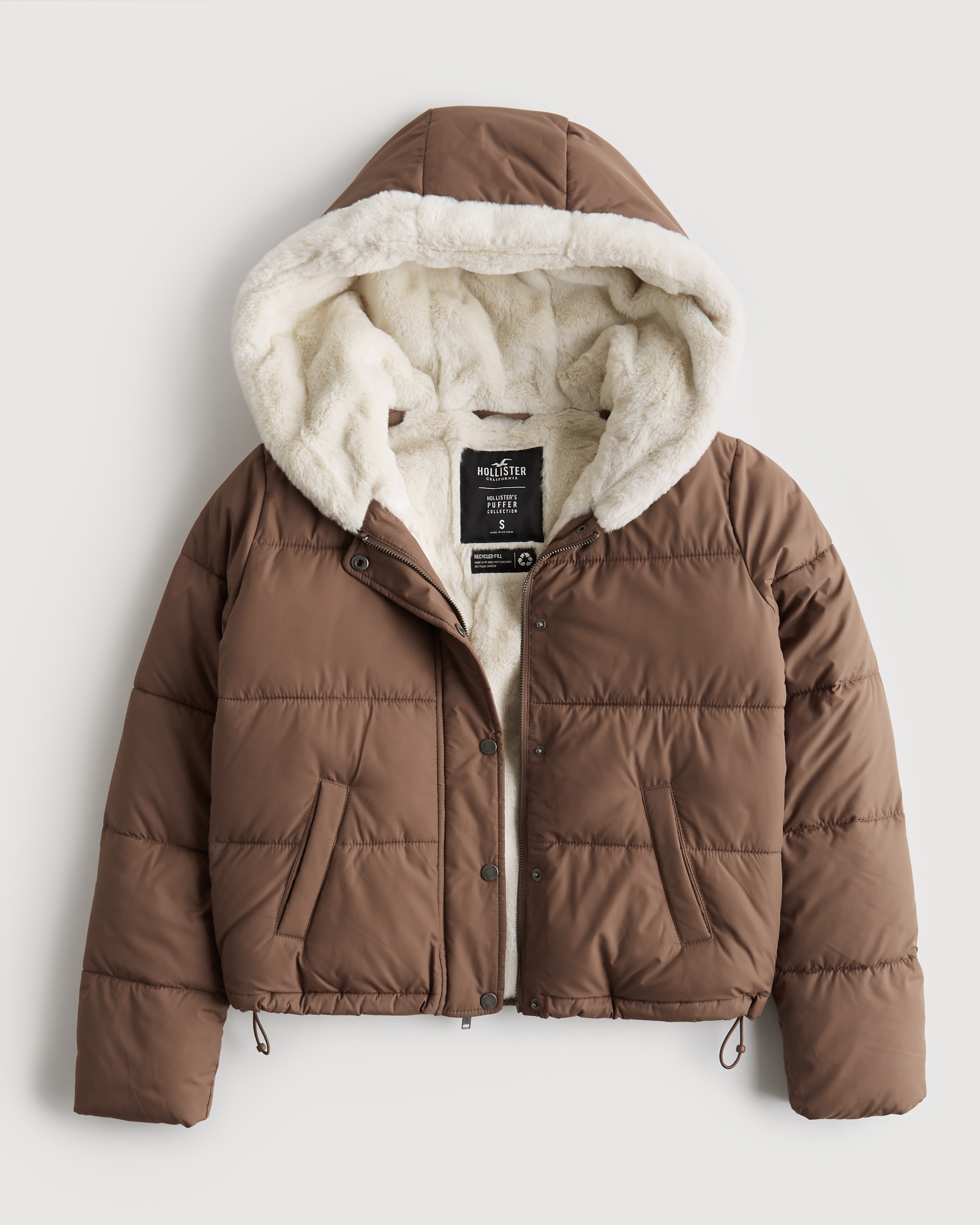 Hollister cosy lined hooded heavyweight puffer jacket in brown