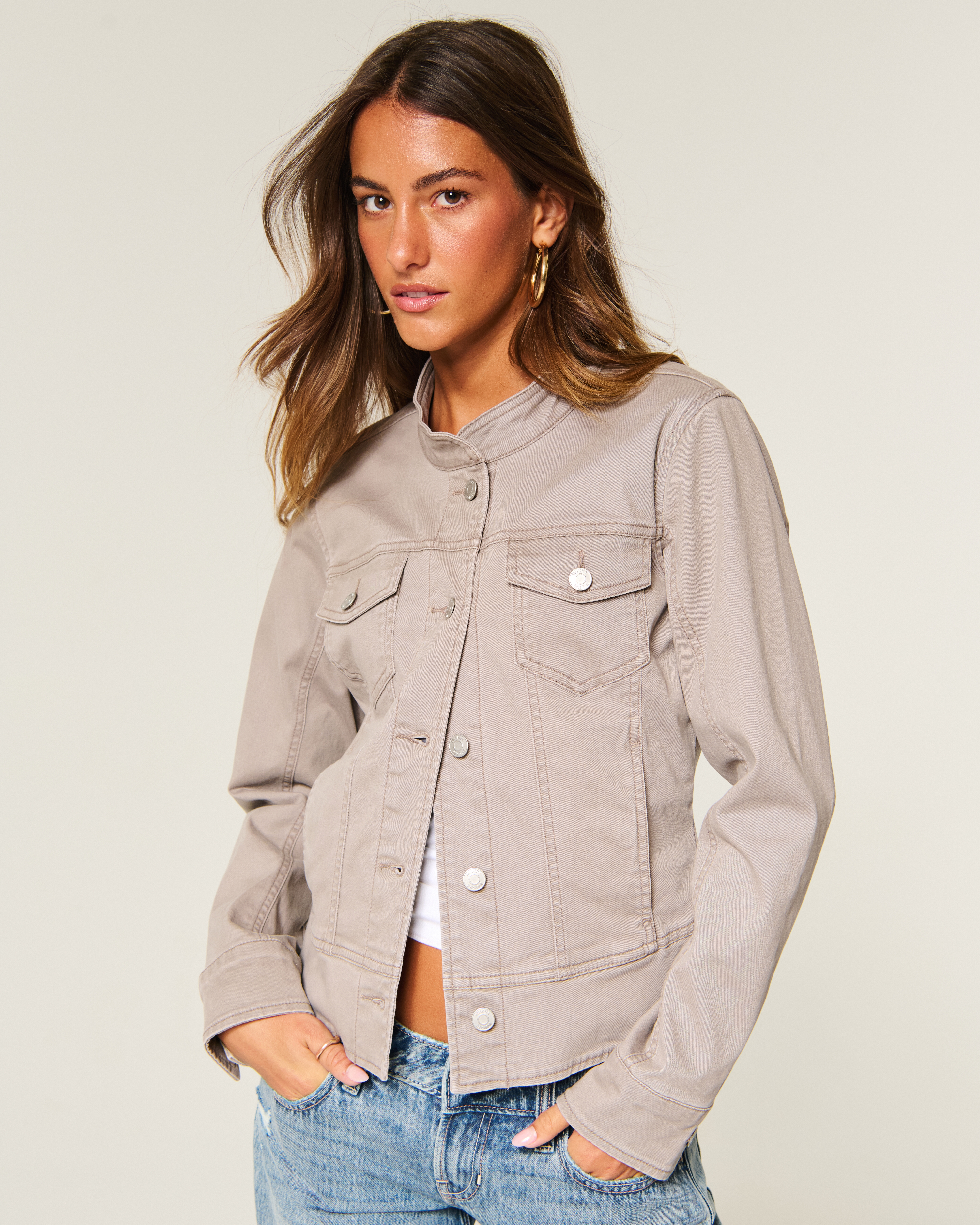Mock-Neck Twill Jacket