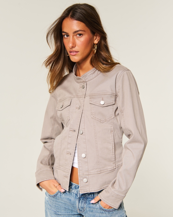 Mock-Neck Twill Jacket, Gray view 1