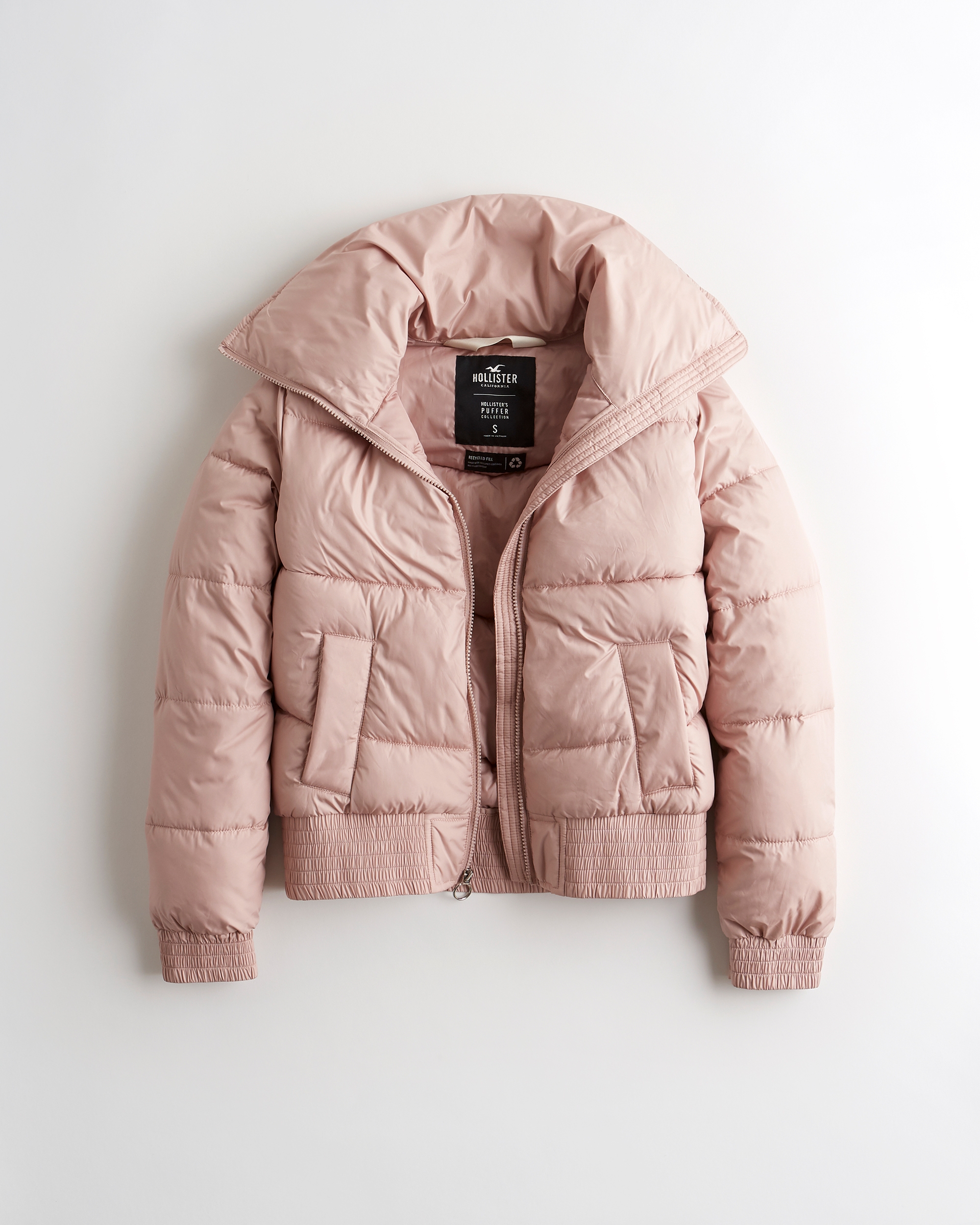 hollister pink puffer jacket