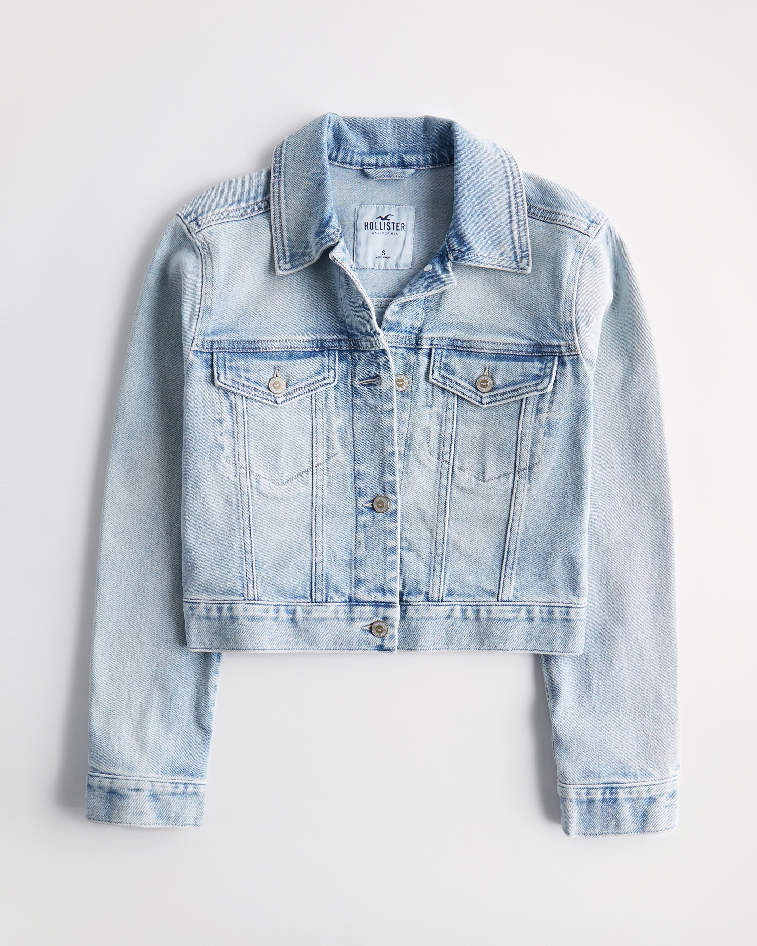 Women's Light Wash Crop Denim Jacket | Women's Clearance | HollisterCo.com