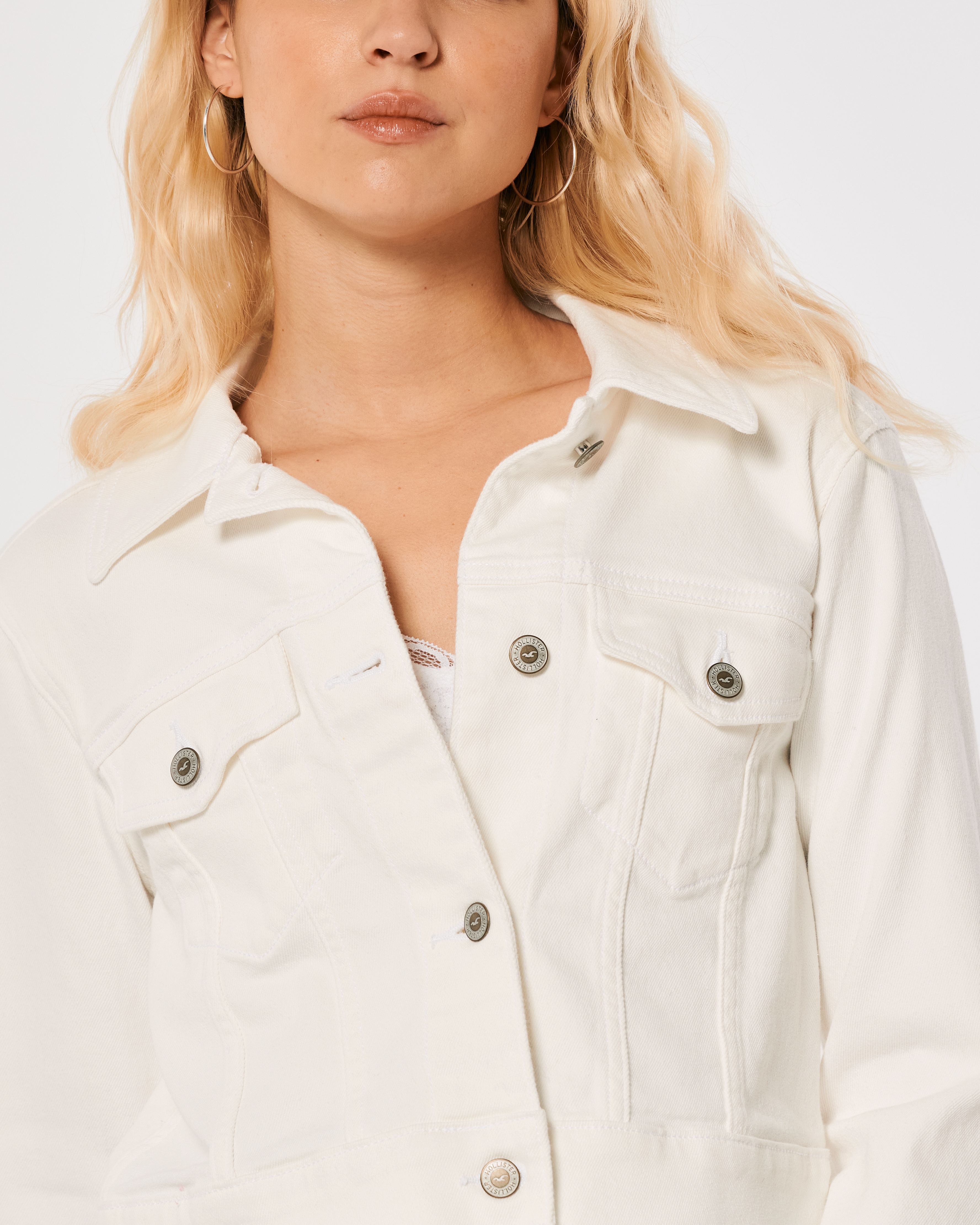 Hollister white outlet denim jacket