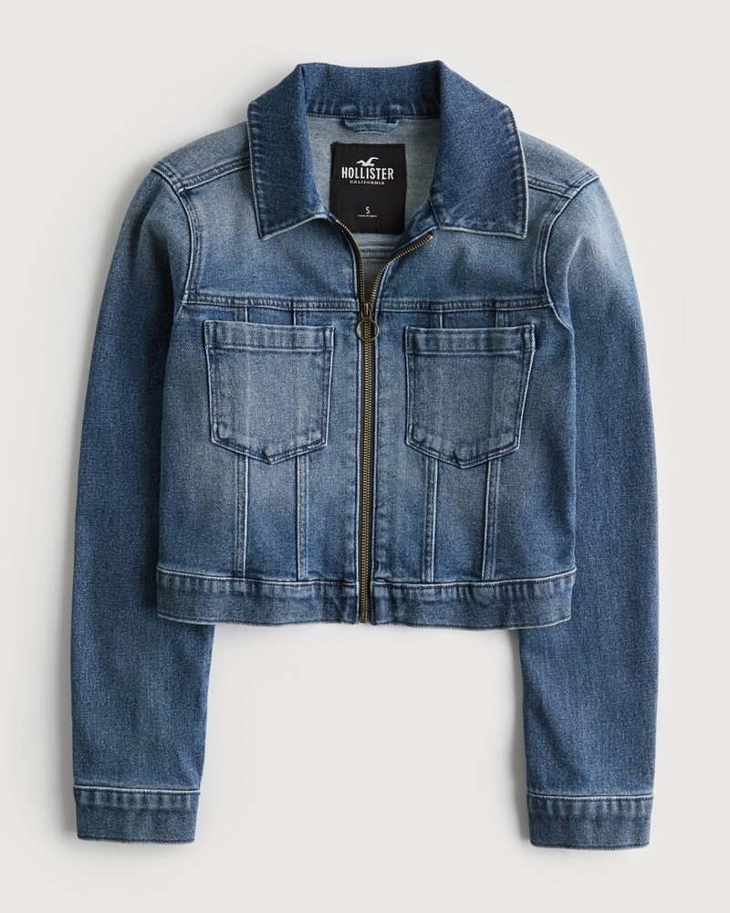 Hollister cropped hot sale denim jacket