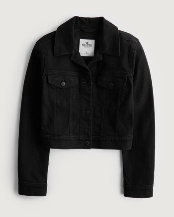 Cropped black denim jacket cheap top