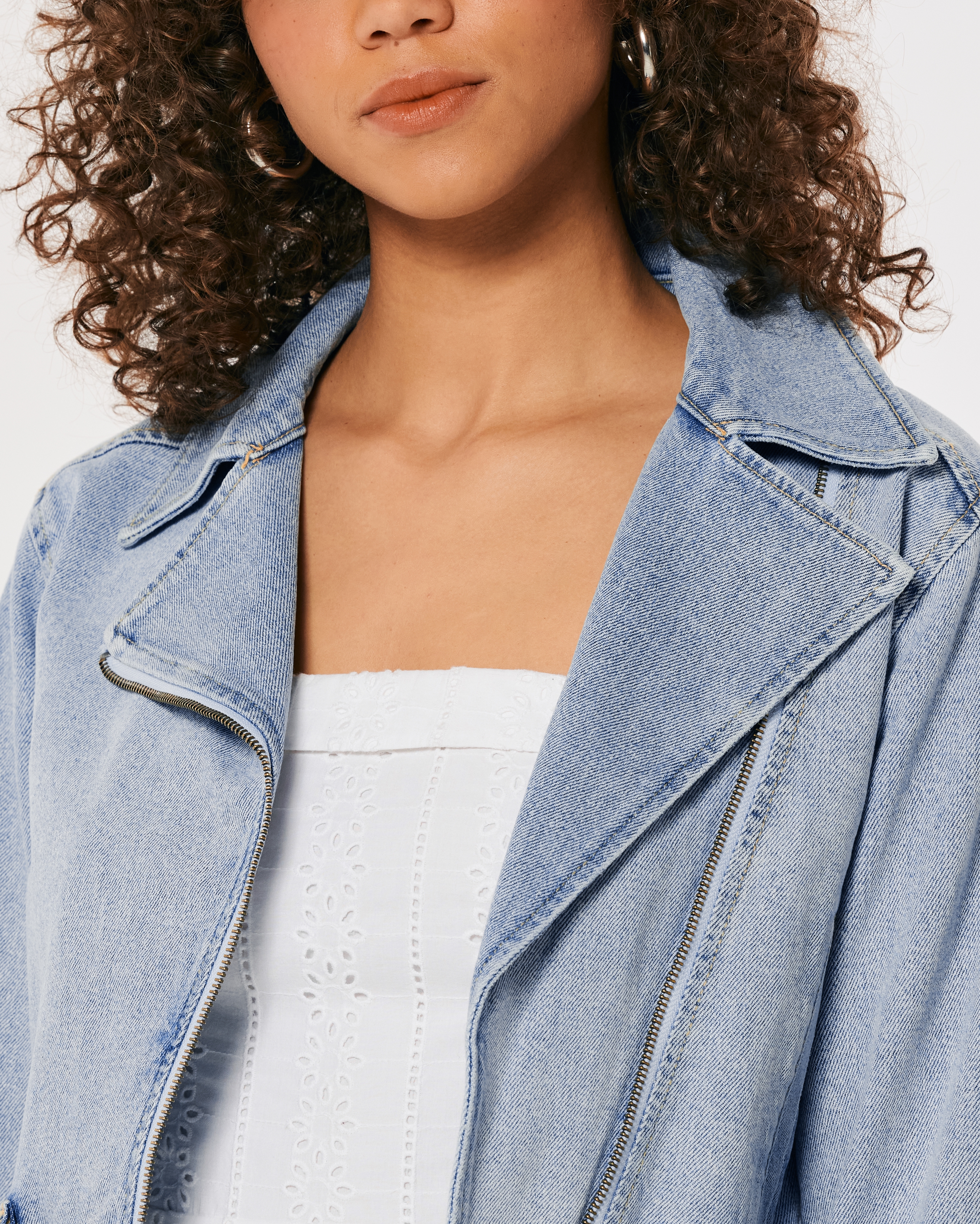 Hollister moto hooded online denim jacket