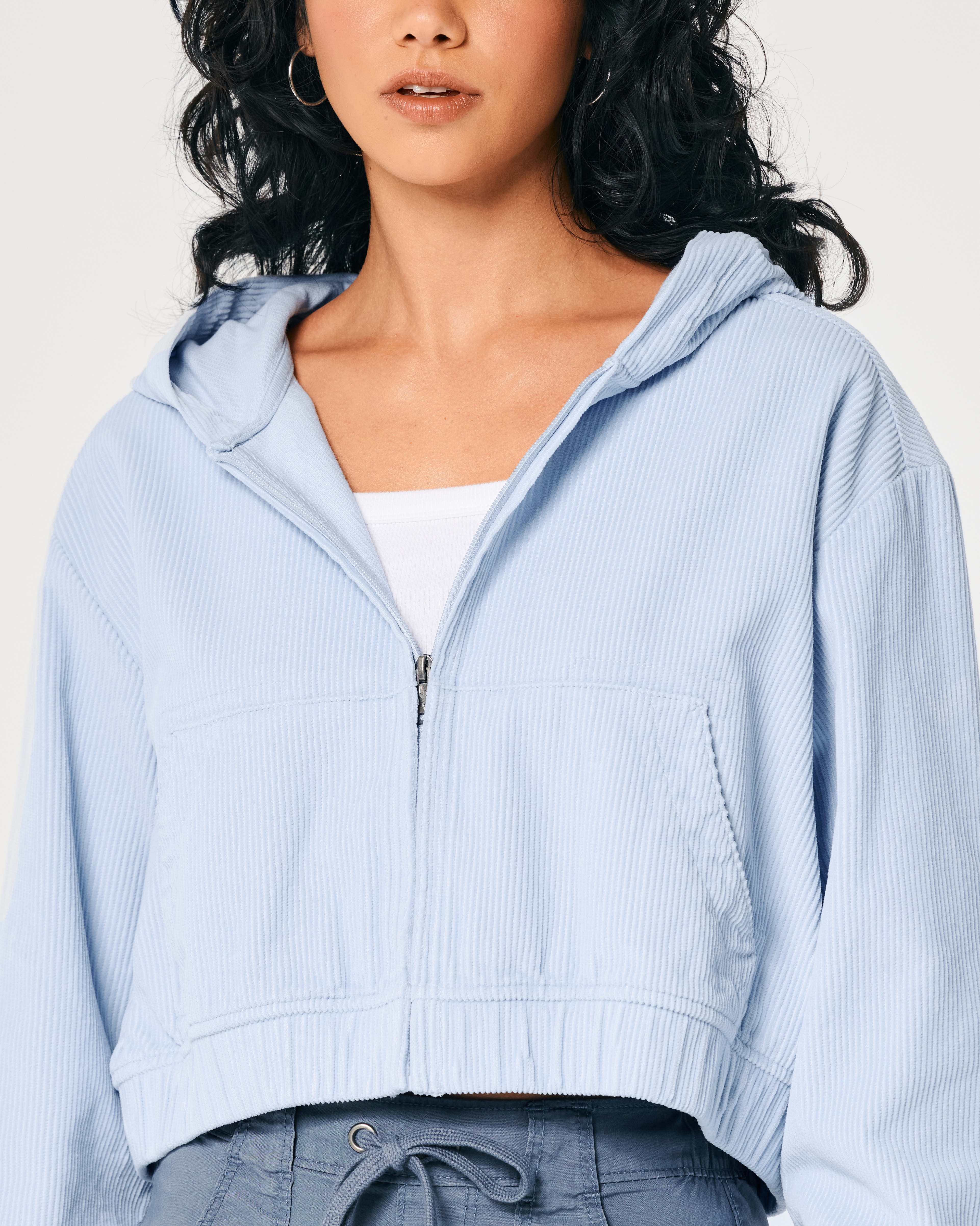 Hooded Crop Corduroy Jacket