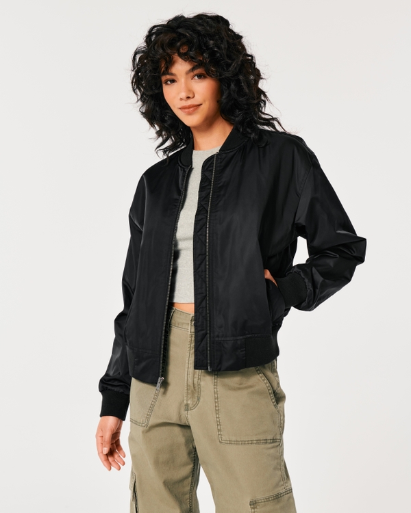 Full-Zip Bomber Jacket, Black