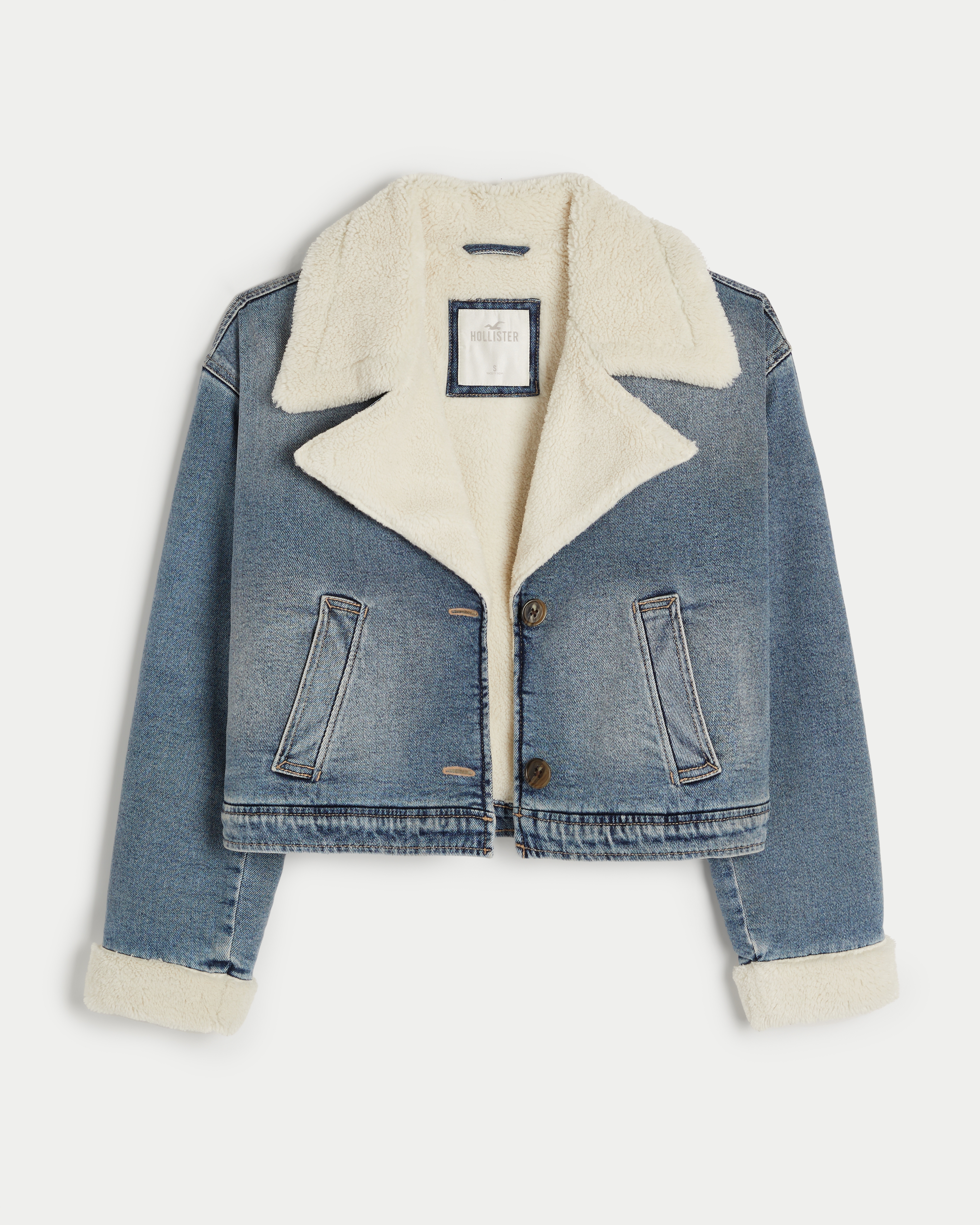 Hollister Sherpa-Lined Faux Suede Crop Biker Jacket