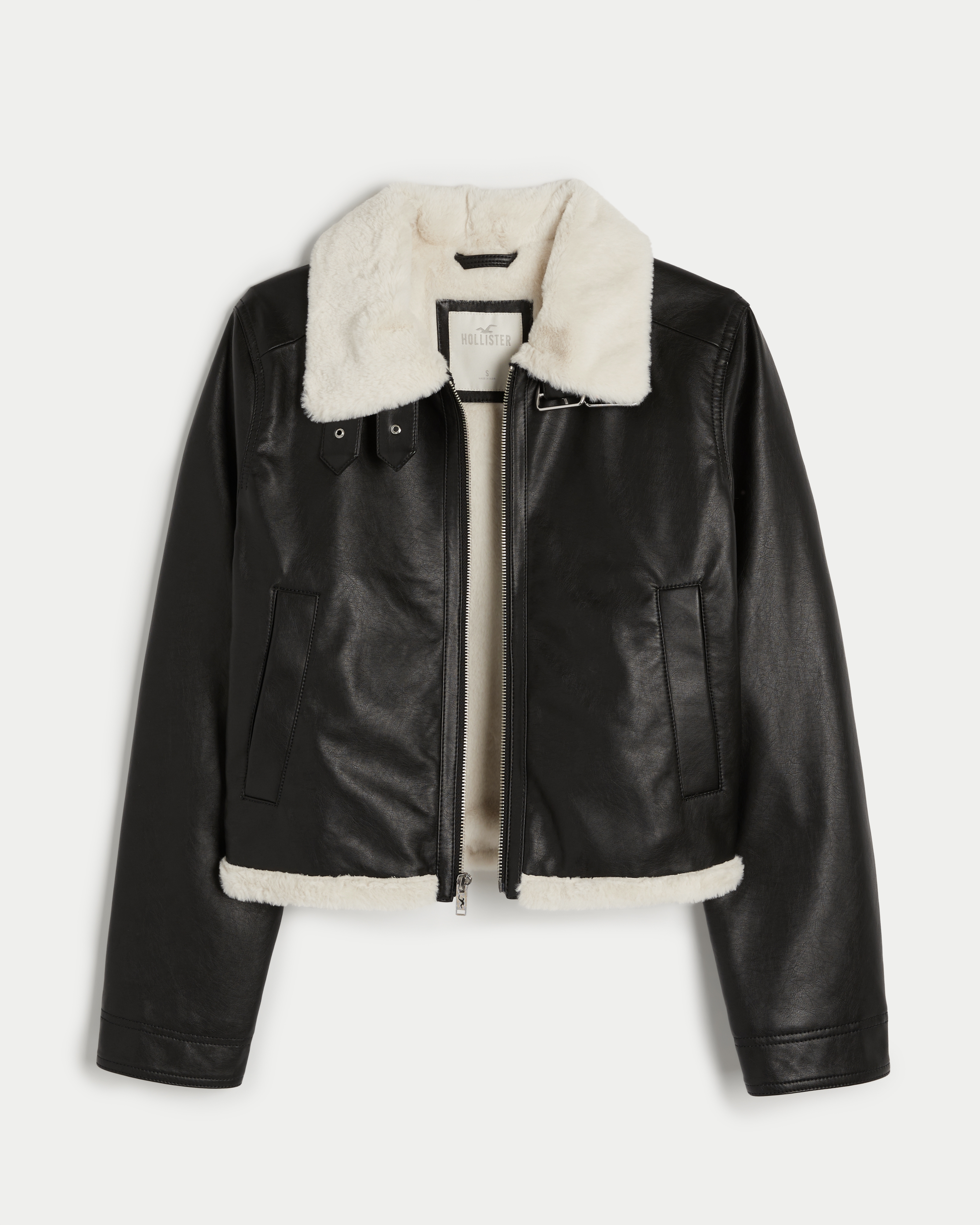 Faux Fur Lined Leather Shearling Moto Jacket