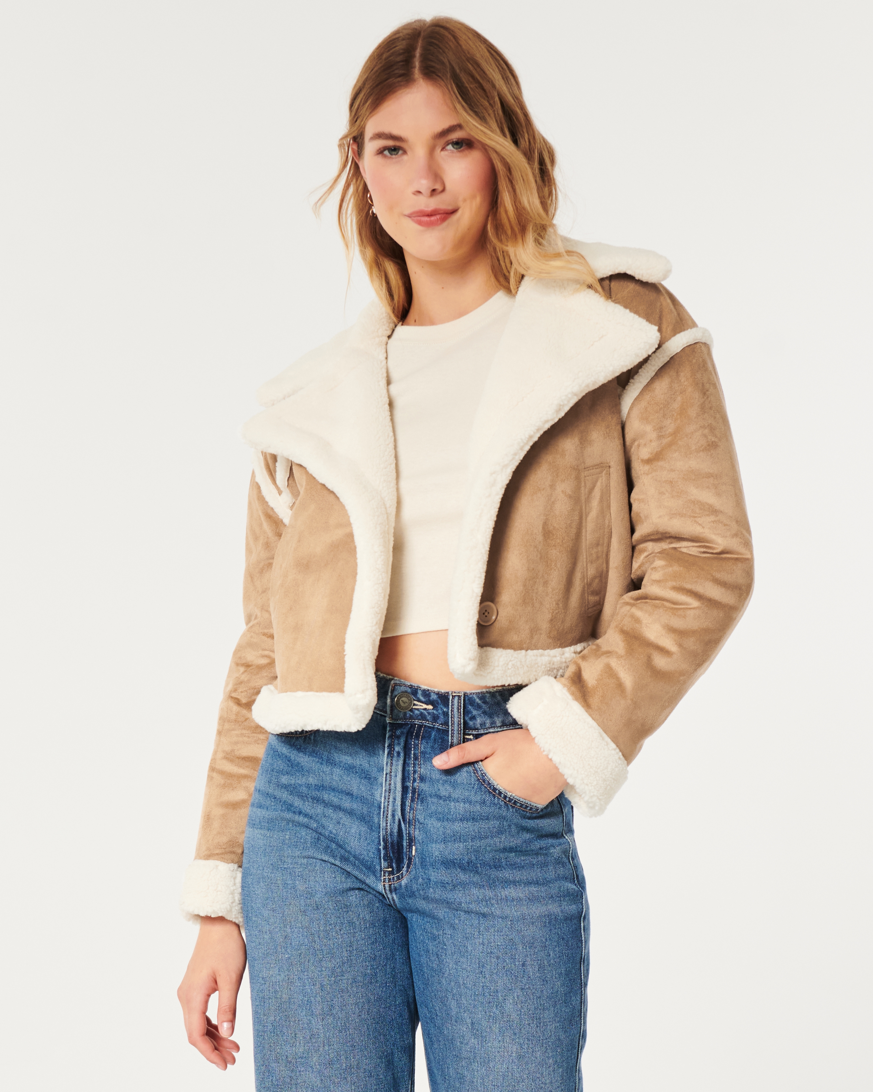 Cropped suede 2024 biker jacket