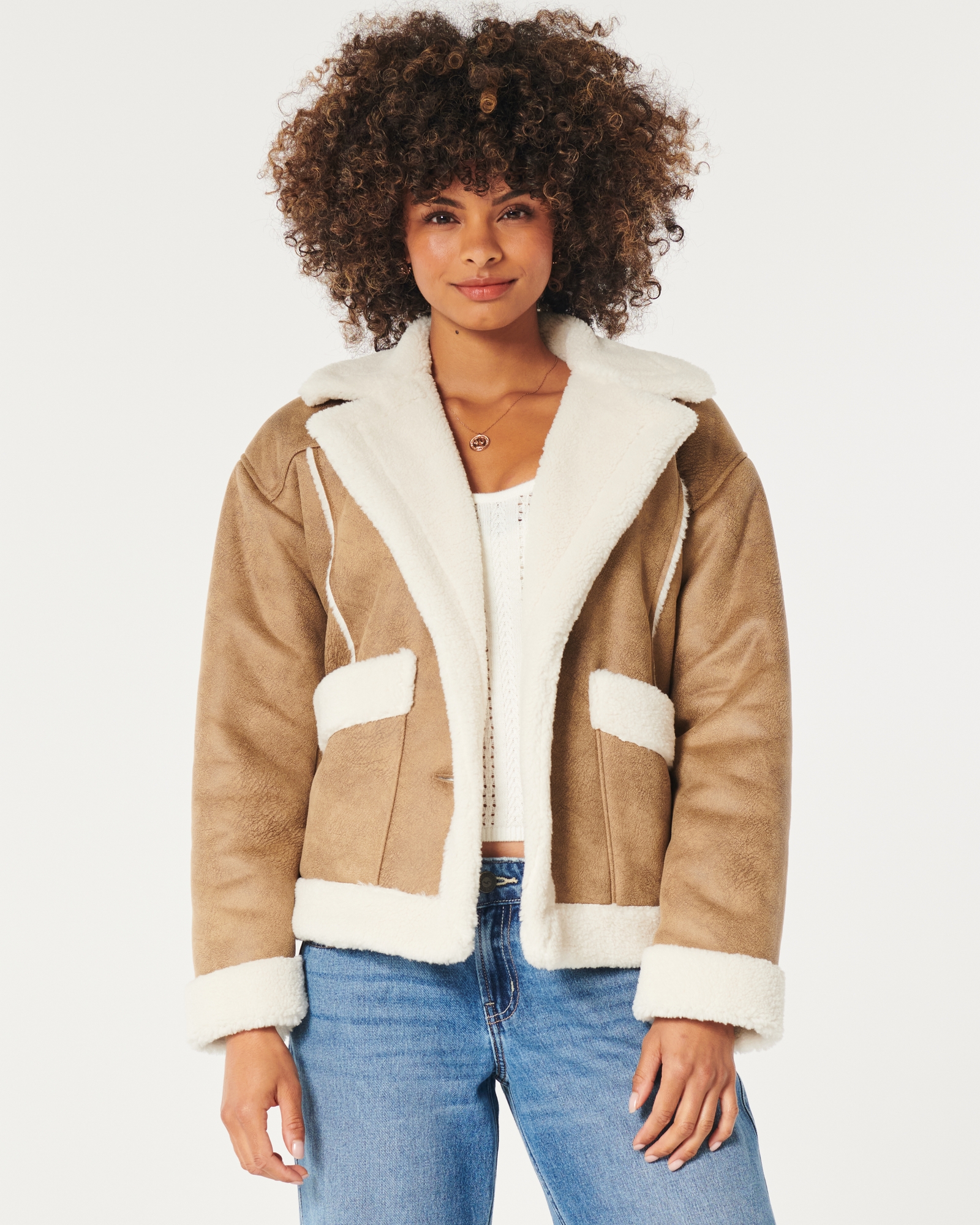 Women's Sherpa-Lined Faux Suede Biker Jacket