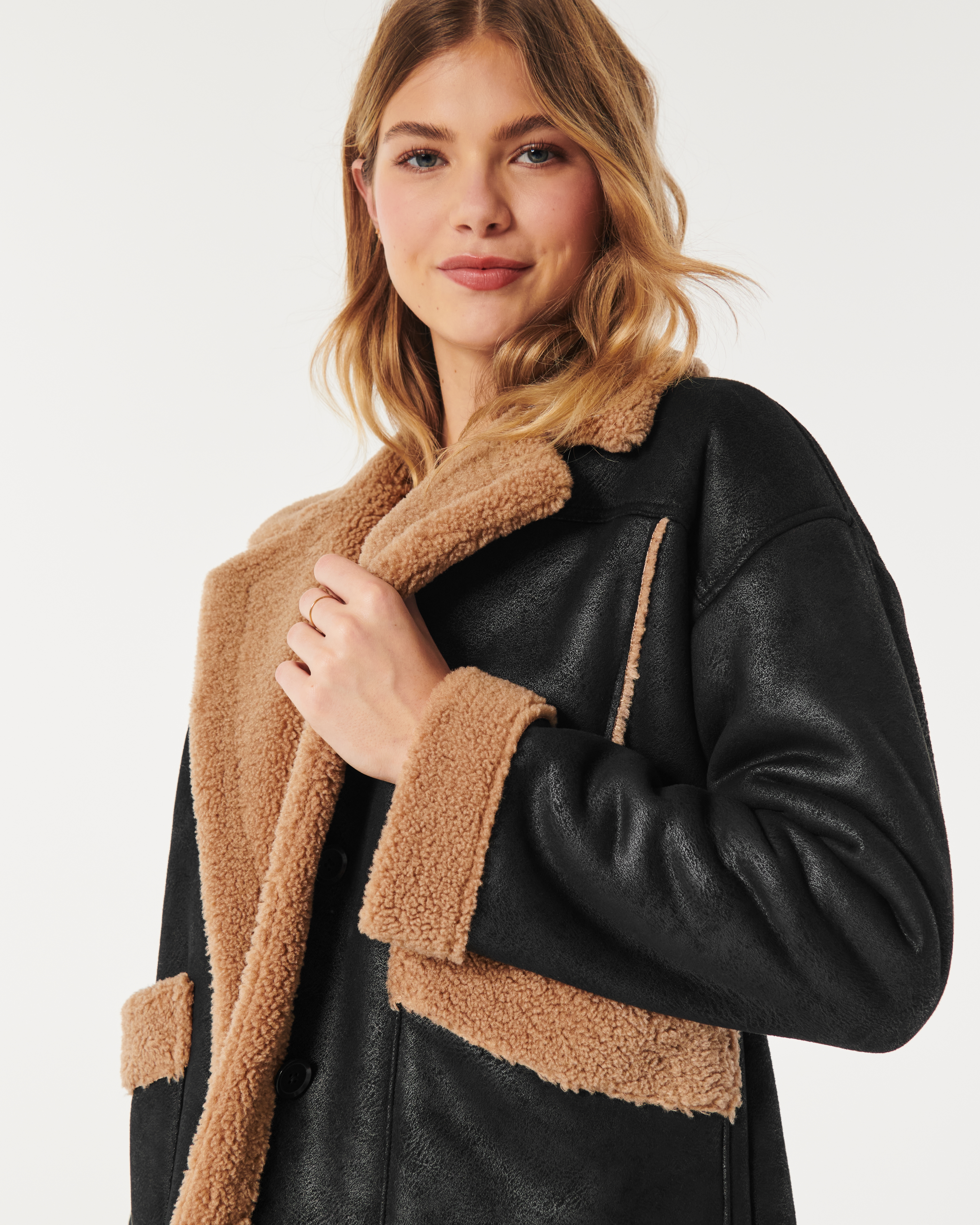 Vegan Suede Sherpa-Trim Jacket