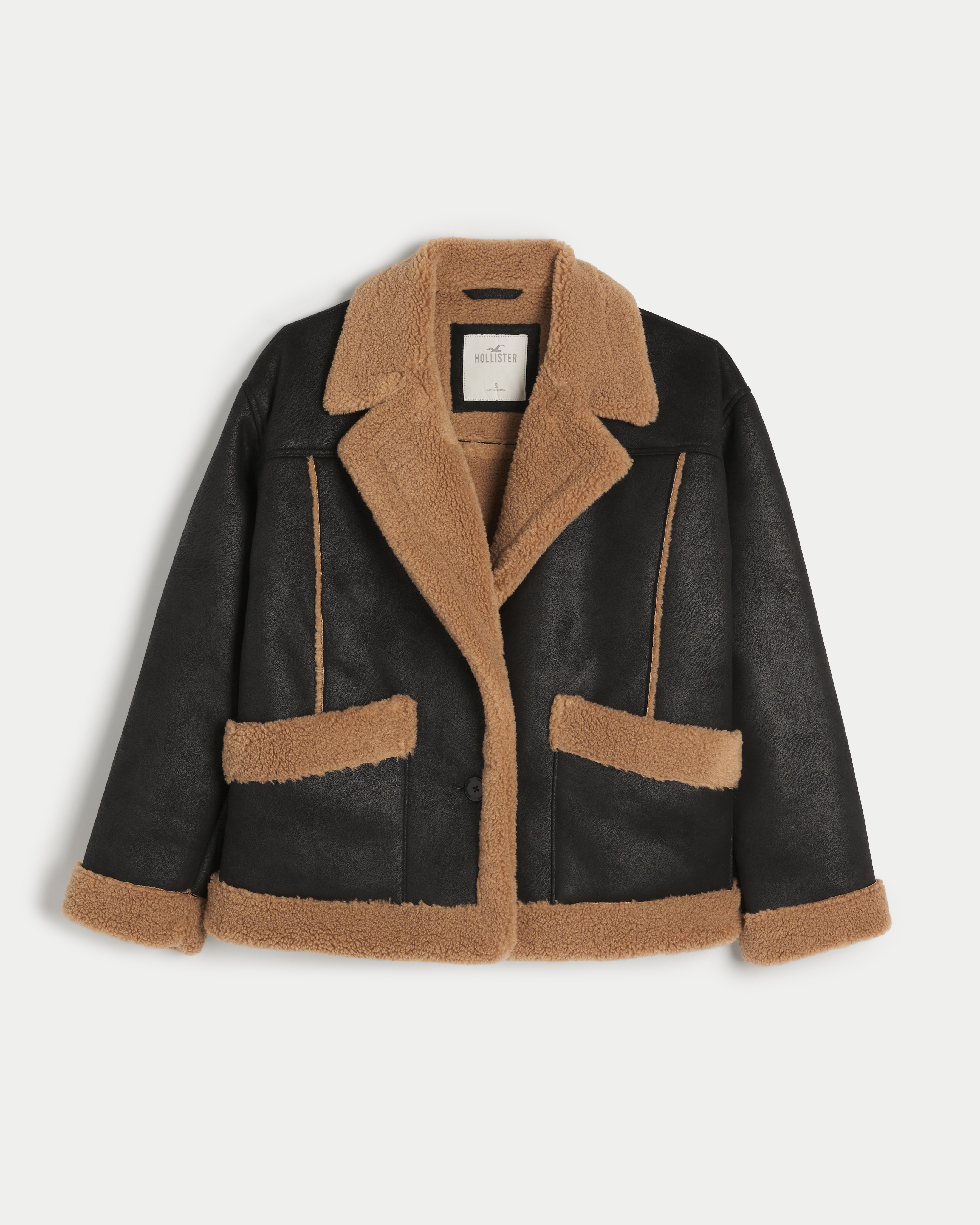 Hollister black shearling biker hot sale jacket