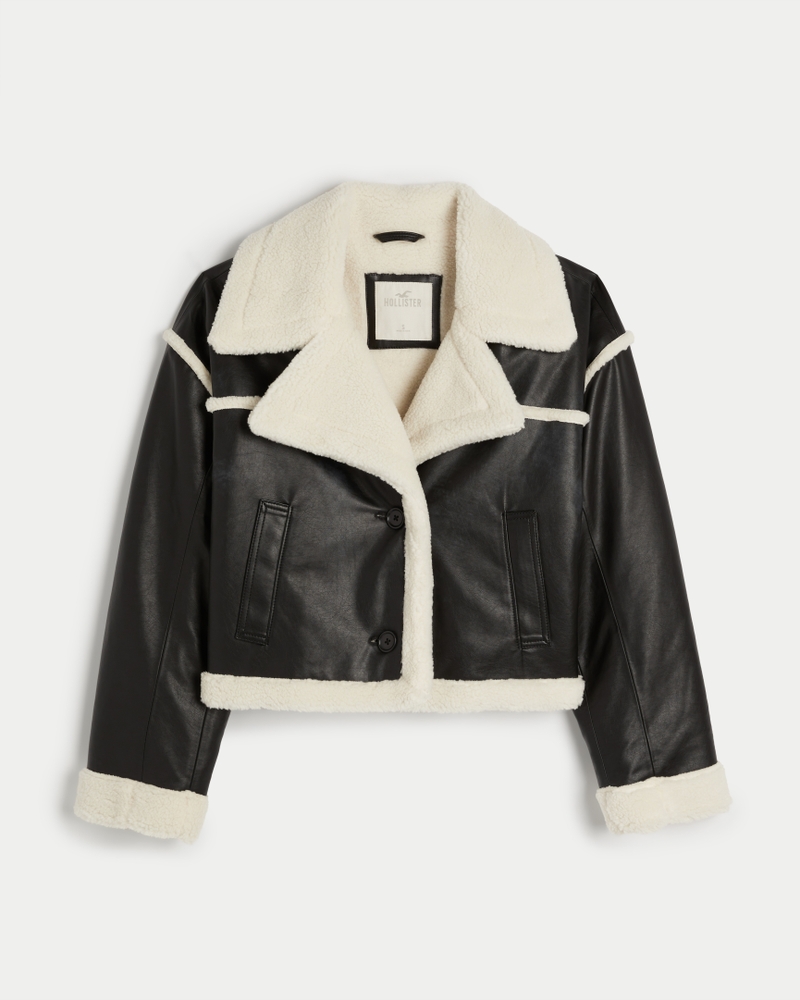 Hollister black shearling deals biker jacket