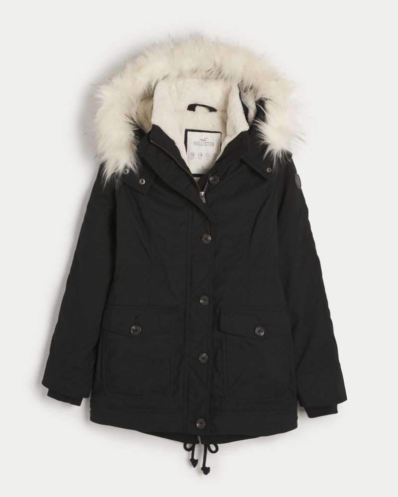 Hollister Stretch Cozy-Lined Parka ($160) ❤ liked on Polyvore featuring  outerwear, coats, navy, utility c…