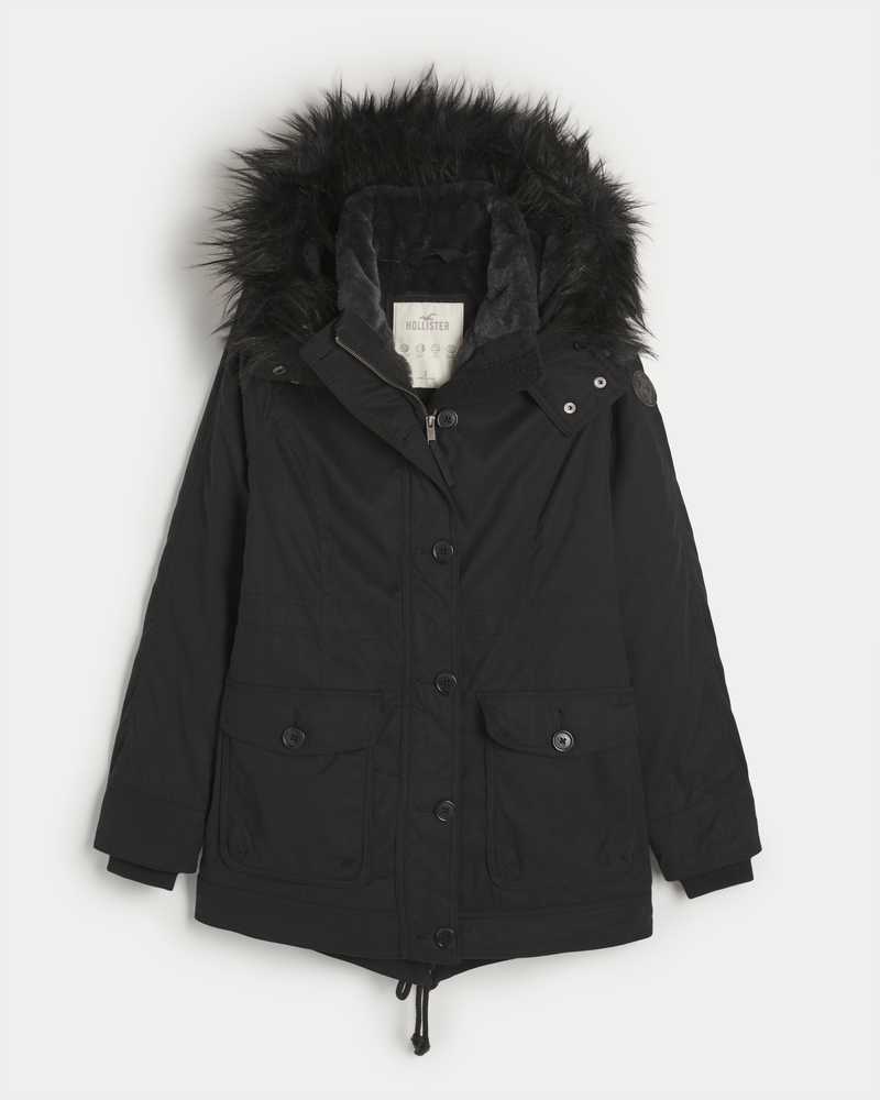 Hollister - Parka à doublure peluche et capuche en fausse fourrure - Kaki