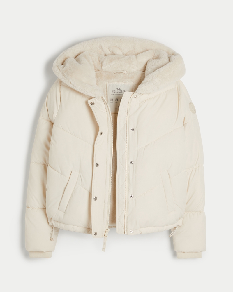 Hollister Co. WIDE CHANNEL COZY PUFFER - Winter jacket - cream