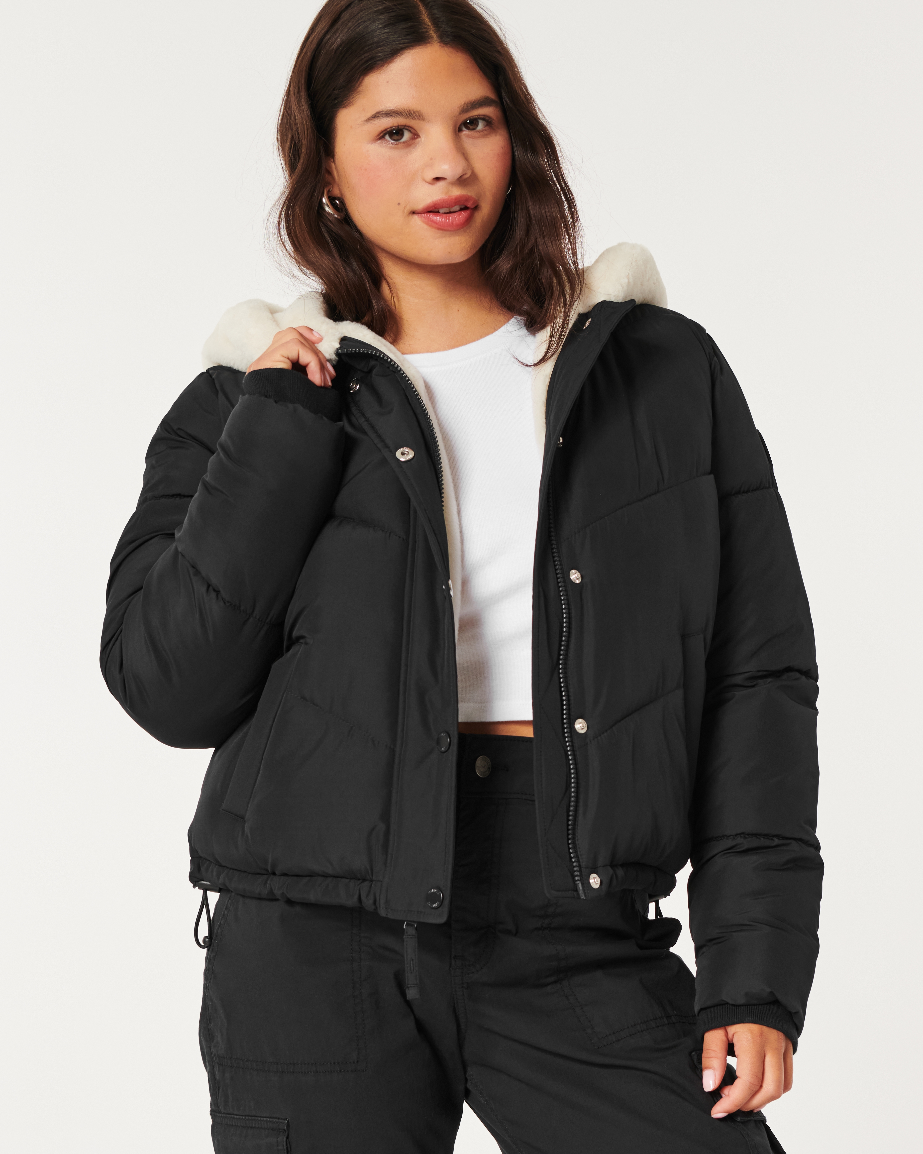 Brave soul hopma longline puffer jacket with faux fur shop trim hood