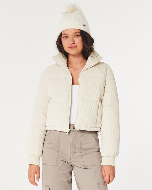 Ultimate Corduroy Mini Puffer Jacket, Cream